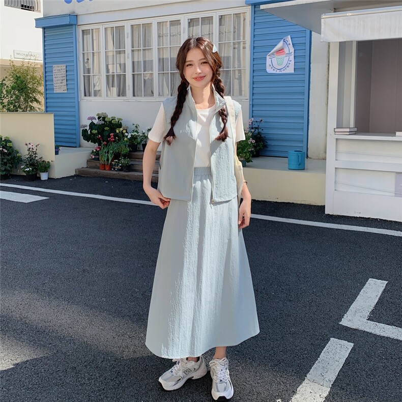现货：夏装新款休闲工装马甲半身裙三件套2C135-8805P155K218图片