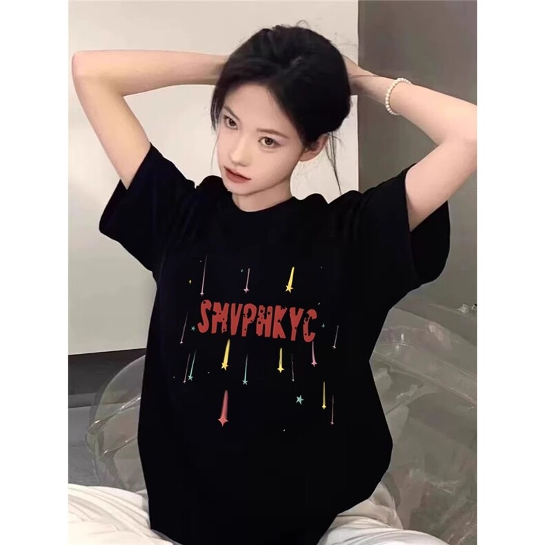 美式高街短袖白t恤女2025新款夏季纯棉宽松慵懒风设计感小众上衣t,男装T恤,星座1210-1
