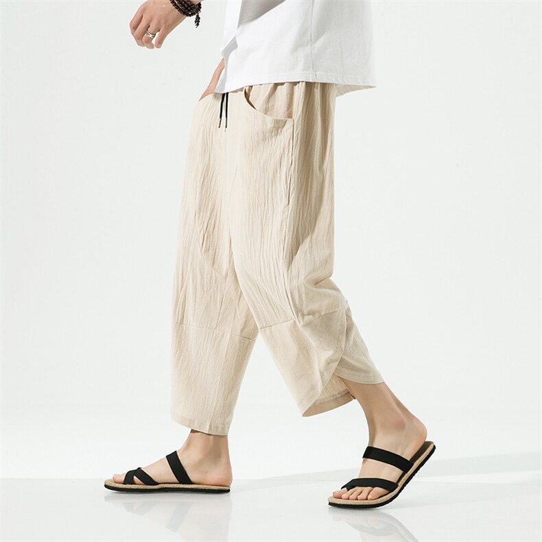 -夏季轻薄透气棉麻九分裤宽松男士休闲裤XZ314A-1-K88-P25，男装休闲裤，星座1513