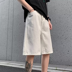 美式复古水洗牛仔短裤男夏季薄款宽松直筒阔腿裤高街潮牌五六分，男装牛仔裤，星座716-4