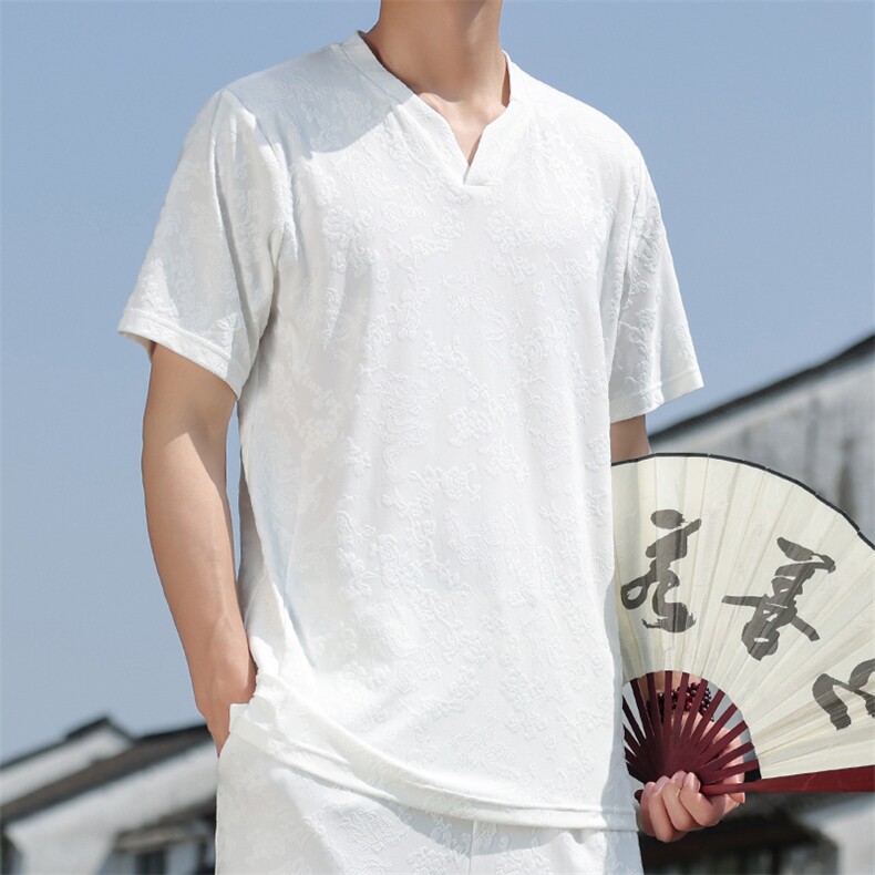 2025夏季风男装T恤针织提花上衣复古龙纹唐装短袖C100-P50,男装T恤,电商B277(原6028)