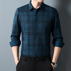 新款2023冬季绒加绒长袖衬衫中青年男士格子休闲商务衬衫上衣，男装衬衫，电商B212（原钱塘6029）
