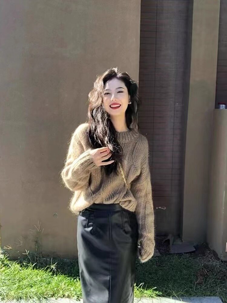 秋冬羊毛针织衫女圆领韩版短款显瘦纯色打底衫,女装羊毛衫,思途羊绒