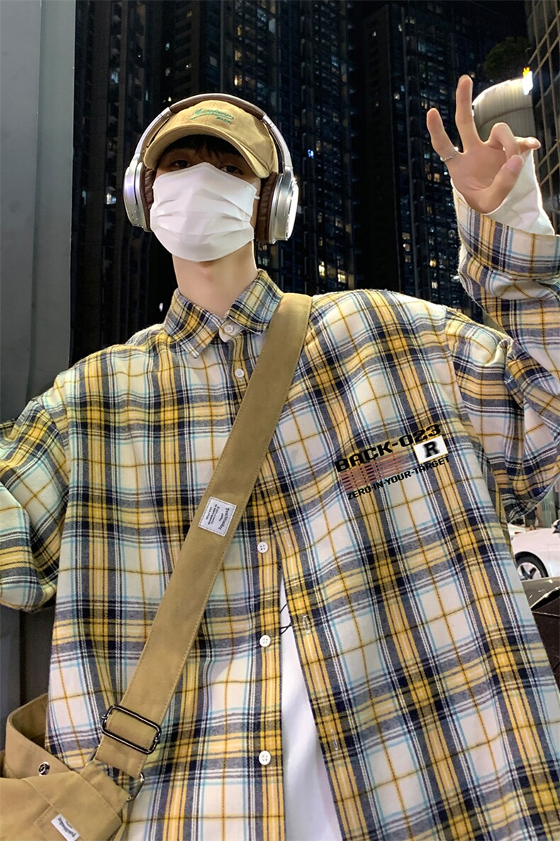 港风23新款秋季时尚百搭美式宽松格子衬衫外套S681P38控58,男装衬衫,电商A268A
