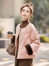 高端设计感立领拼接羽绒服女2024年冬季新款小个子白鸭绒短款，女装羽绒服，美沁