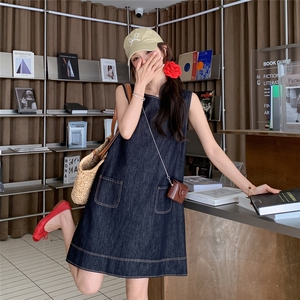 复古无袖牛仔连衣裙女2025夏季新款韩系小个子宽松减龄气质背心裙图片