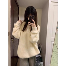 网图秋冬新款仿貂毛圆领休闲宽松纯色毛衣针织衫A247-M608tp45，男装针织衫/毛衣，电商A247