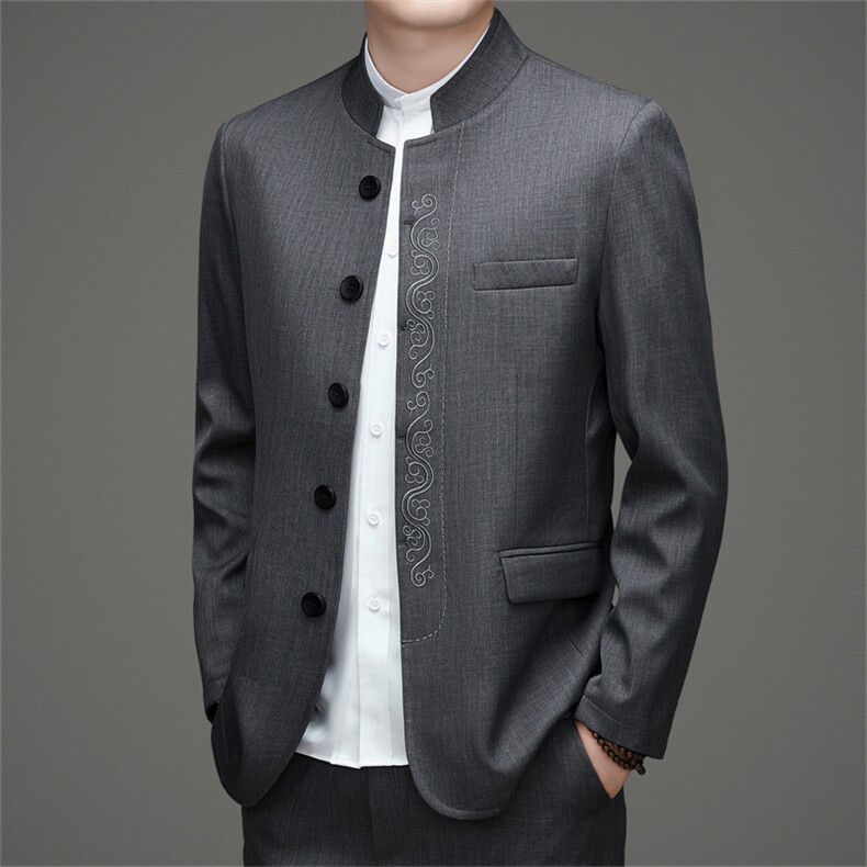 主推新款高品质中山装西服外套唐装男士中年风新中式西服上衣,男装西服,钱塘723