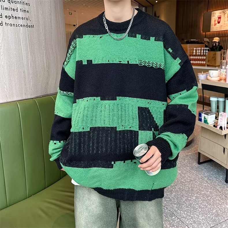 条纹毛衣男秋冬款小众高级感大码针织衫X698P40,男装针织衫/毛衣,星座1116-2