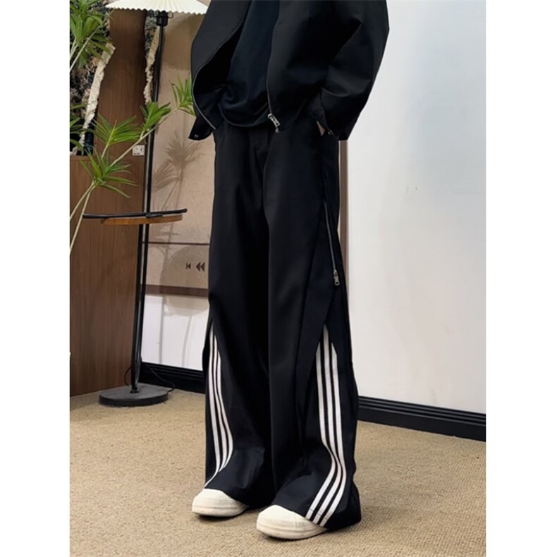 复古街头三道杠条纹侧拉链休闲裤男女宽松休闲设计感裤子KX91，男装休闲裤，星座1116A（原606A-3）