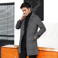 【模特图】秋冬男士休闲中长款双面呢大衣羊毛风衣外套8067P375，男装毛呢大衣，电商D225