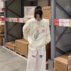 奶呼呼软糯水貂绒毛衣女秋冬加厚外穿宽松慵懒风圆领套头针织上衣，男装针织衫/毛衣，星座1210-1