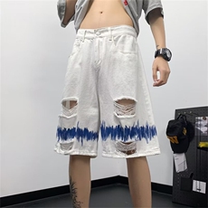 水洗破洞牛仔短裤男夏季潮牌美式痞帅休闲裤设计感中裤T17122-40，男装牛仔裤，星座1008