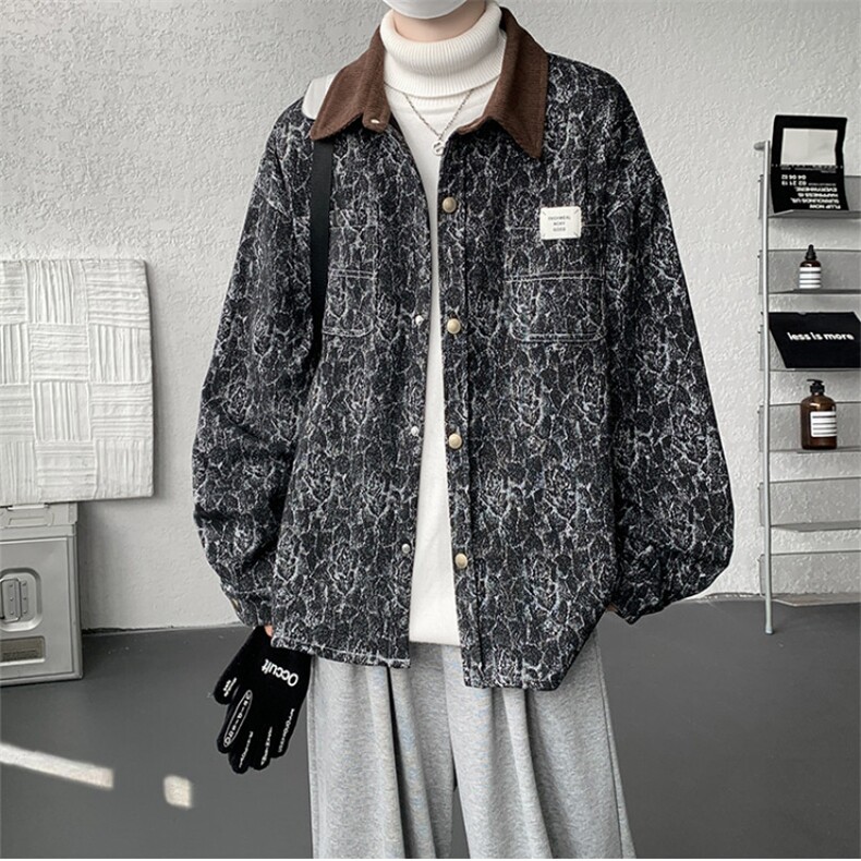 现货JK1165-特P65撞色秋冬美式宽松上衣休闲夹克大码外套,男装夹克,电商A059
