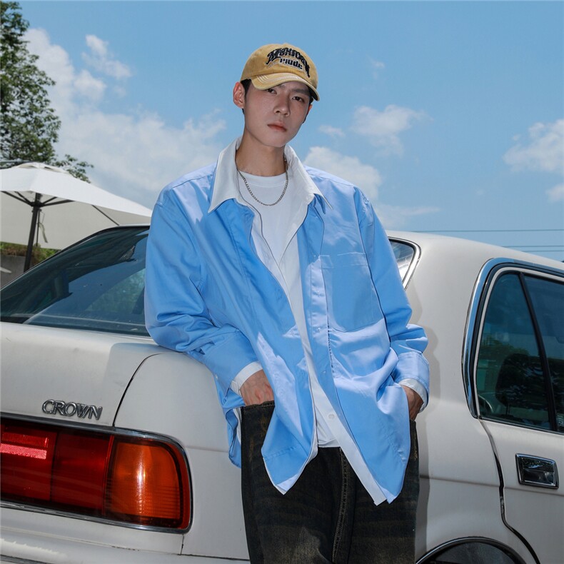 2026港风假两件大码M-5XL情侣男女潮长袖衬衫男CS77859P48控98，男装衬衫，星座227-7