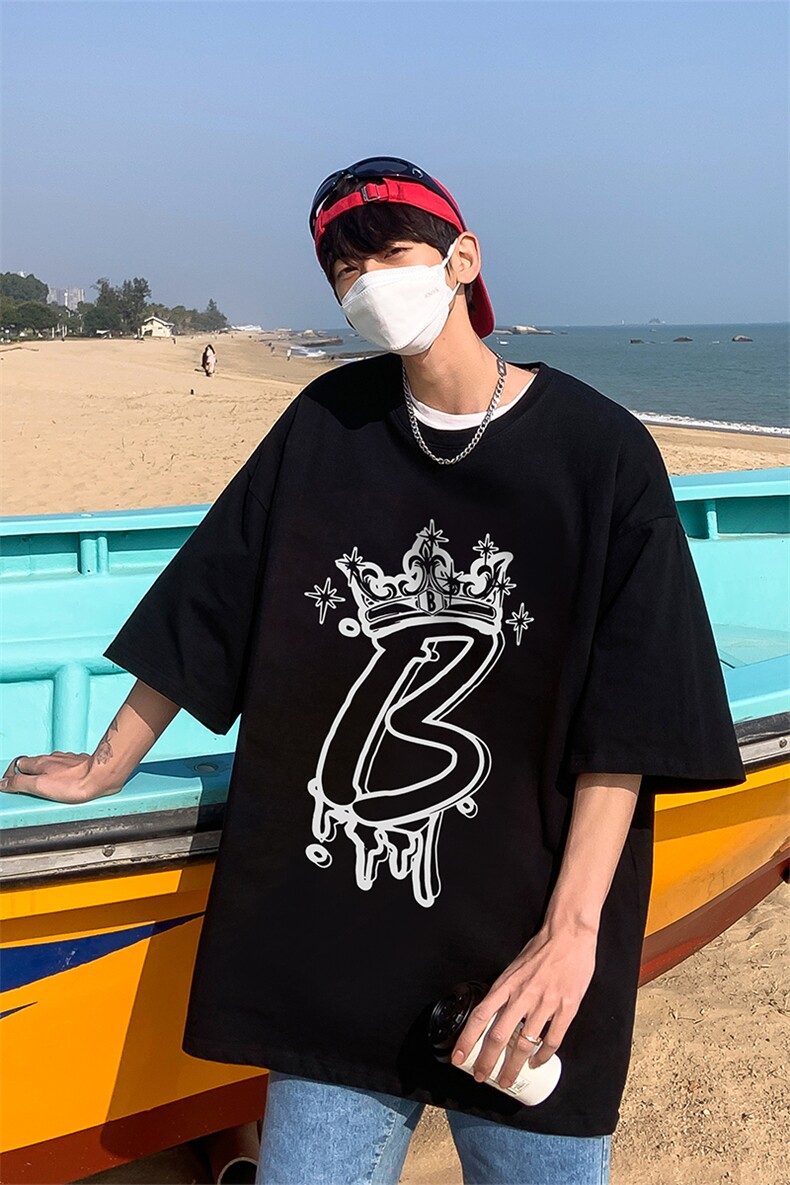 港风夏季字母图案创意印花重磅落肩袖短袖t恤XZ514-2-1298-P28,男装T恤,星座514-2(原B239)