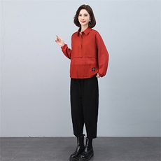 时尚宽松显瘦长袖衬衫+阔腿裤套装女秋装新款休闲两件套6528-518，女装套装/套裙，叶笙衣