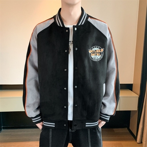 麂皮绒棒球服男士春秋飞行员夹克ins刺绣美式外套男上衣JK036-P93图片