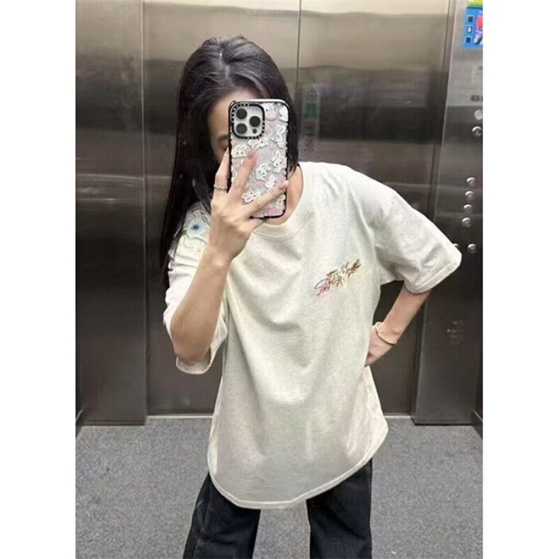 美式复古高街基础款植物花卉手绘字母印花宽松短袖T恤TA25,男装T恤,星座1116A（原606A-3）