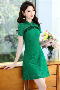 蕾丝小个子连衣裙女2024夏季今年流行时尚洋气显瘦高端镂空旗袍裙图片