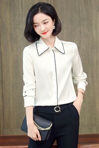 2023春秋季新款长袖衬衫女气质雪纺衫设计感小众时尚缎面轻熟上衣图片