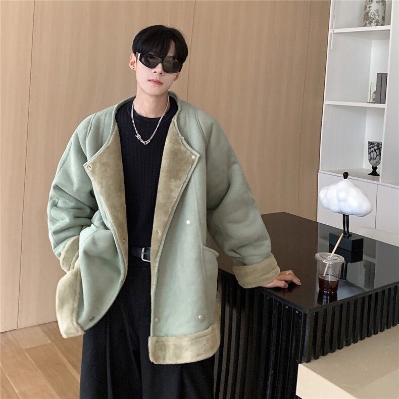 港风皮毛一体棉衣男高级感轻奢机车棉服男外套男8708P158控228图片
