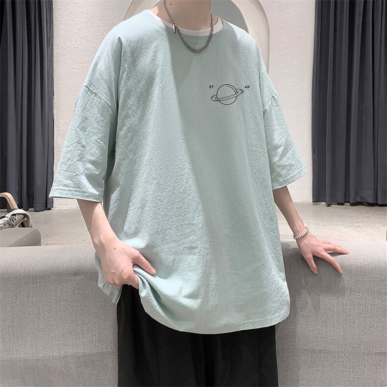 YT26238-P30亚短袖t恤男大码五分袖男宽松七分袖港风模特,男装T恤,电商A040