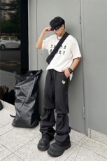 B221美式ins街头hiphop刺绣宽松褶皱休闲裤子LK23123-P60控78，男装休闲裤，电商B221