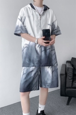 TZ770-特批50控98速干简约渐变色扎染冰丝T恤男装休闲短袖套装，男装T恤，电商A059
