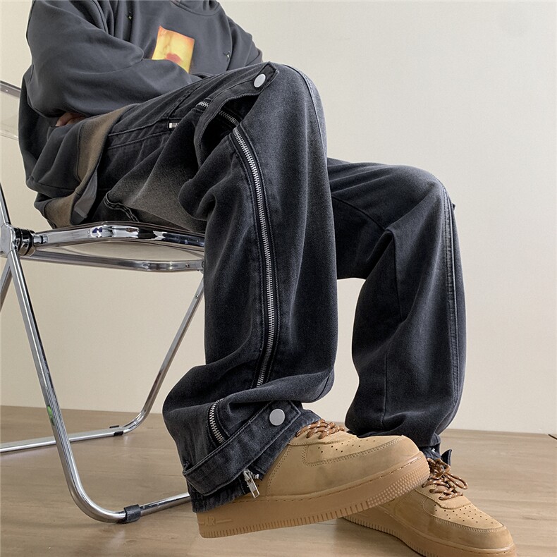 904-KZ02-P65-K85 2023设计款直筒长裤侧拉链系带男高街潮牛仔裤图片