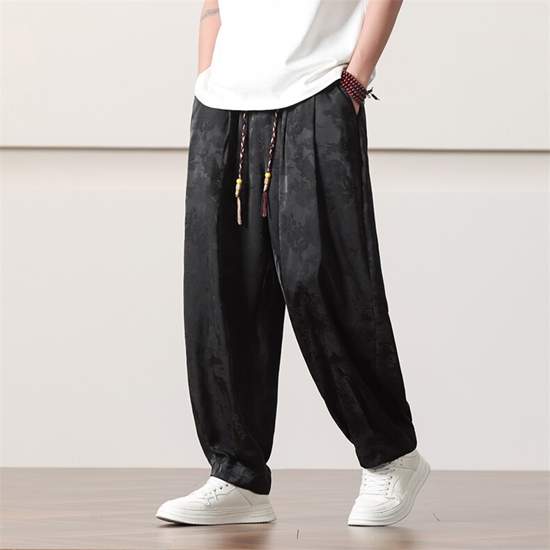 帅气时尚冰丝透气休闲裤男2025春夏风阔腿直筒裤2411-P55，男装休闲裤，电商A008