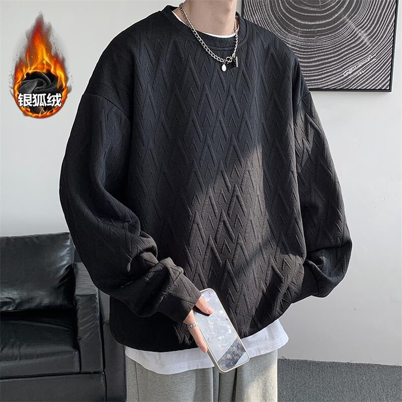 复古提花美式打底衫男港风潮圆领卫衣W349J加绒-特P45控88,男装T恤,电商A001