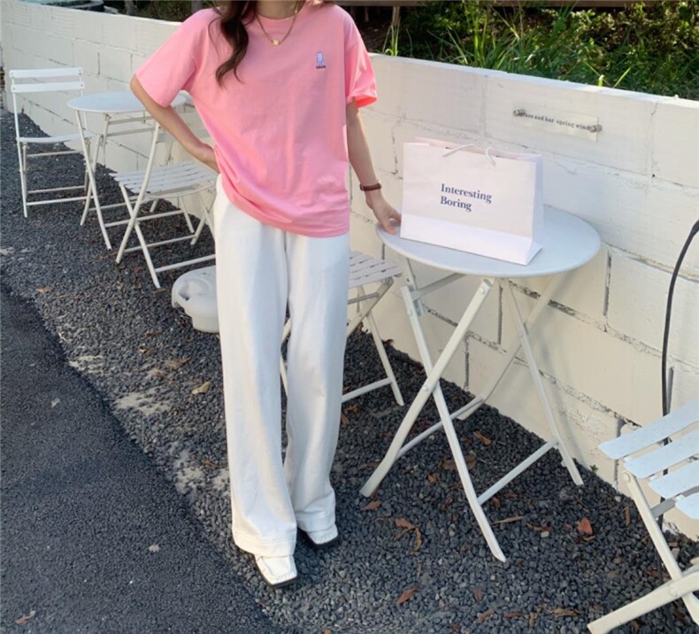 夏季绣花圆领重工T恤，女装T恤，简蔻