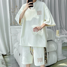 2025夏季新款旋律风大码菠萝格短袖T恤套装M-5XHQ23462-特P45，男装T恤，电商A022