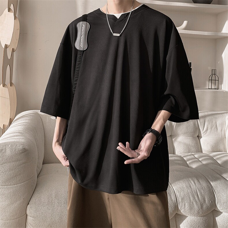 8XL-M冰丝凉感短袖T恤夏季大码V领垂感五分半袖体恤衫DX1206/P35图片