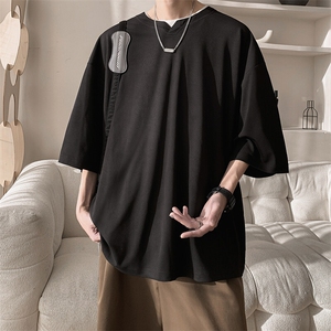 8XL-M冰丝凉感短袖T恤夏季大码V领垂感五分半袖体恤衫DX1206/P35图片
