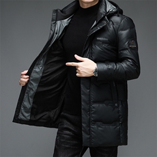 AN9811钱塘2020-3秋冬中长款中年男士羽绒服连帽休闲保暖外套P280，男装羽绒服，钱塘207-3