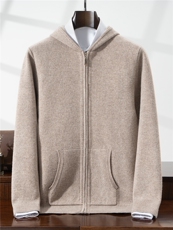 2025年秋冬季男士100羊毛开衫四平加厚连帽时尚羊毛衫百搭外套，男装针织衫/毛衣，星纬羊绒