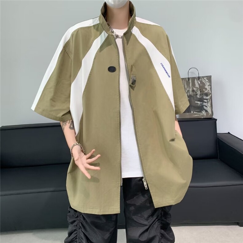 衬衫男士短袖韩版潮流高街帅气拼色夏季2024新款ins外套CY777-P41,男装衬衫,星座412-2
