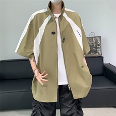 衬衫男士短袖韩版潮流高街帅气拼色夏季2024新款ins外套CY777-P41，男装衬衫，星座412-2