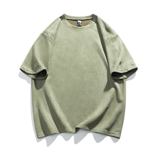 抖音得物直播高品质二开240克美式高街麂皮绒光版纯色短袖t恤12.5，男装T恤，电商A486-1