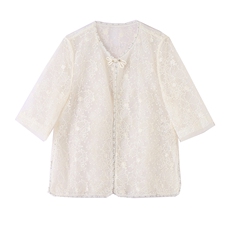 夏季2025新款薄款长袖蕾丝雪纺防晒衬衫新中式复古刺绣盘扣上衣女，女装防晒衣，妙形