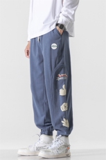 日系2023秋冬新款个性撞色印花束脚运动休闲潮牌裤子2121-45控69，男装休闲裤，星座914-3