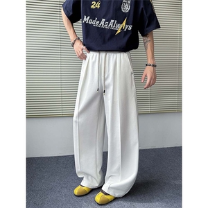 夏季冰丝坠感弯刀裤褶皱显高显瘦长裤男士设计小众百搭休闲裤 P55图片