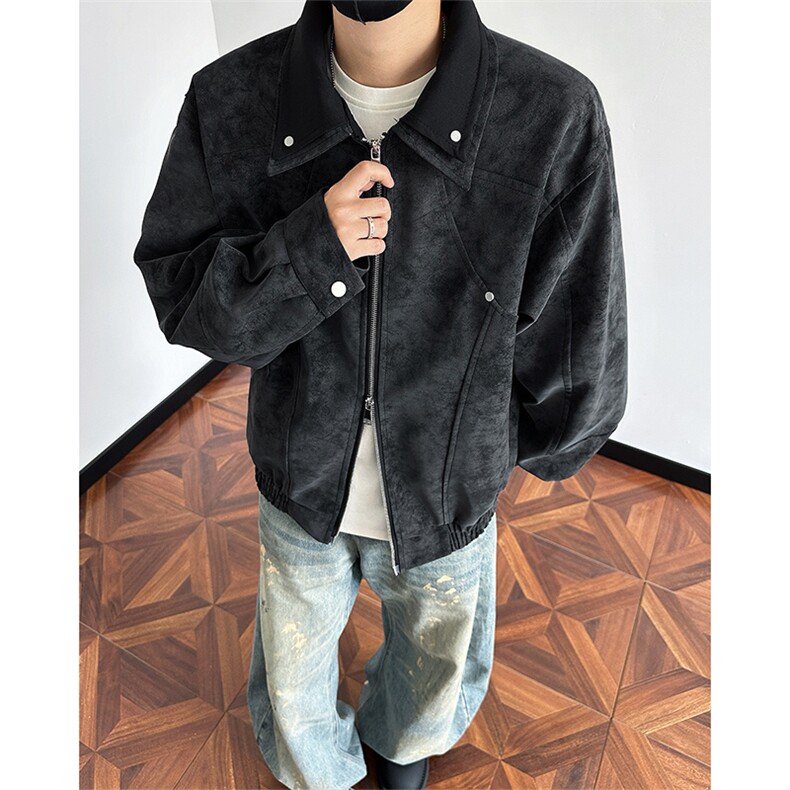 巴恩风雾面PU皮衣解构拼接铆钉假两件外套JK911P90，男装皮衣，星座908