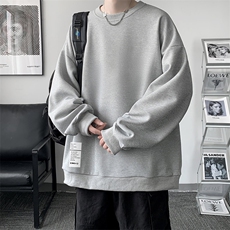 华夫格卫衣圆领卫衣男大码长袖t恤男外套HW76045-P30加绒款-P40，男装卫衣，电商A040