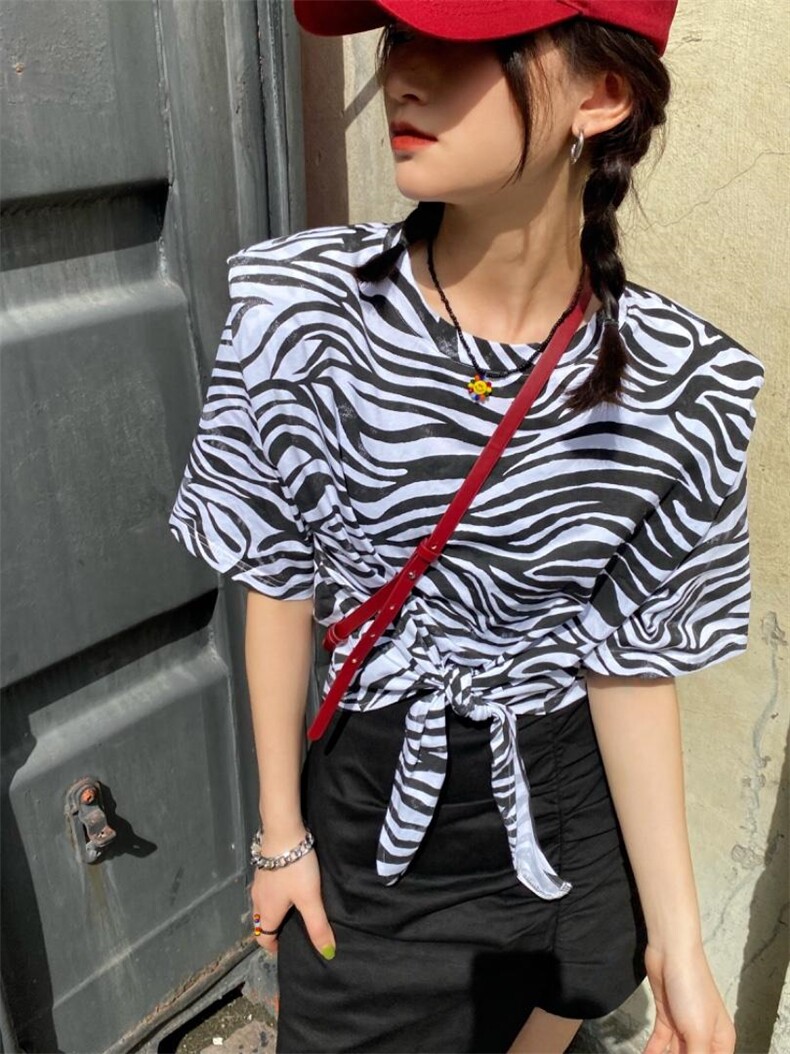 蝴蝶结斑马垫肩短T辣妹风百搭洋气，其它，Alissa Lin