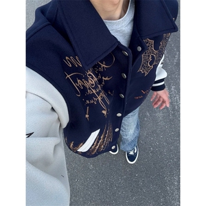 网图有货重工刺绣呢料夹克男美式飞行员棒球服外套女A877-P72,白色套装搭配什么鞋女图片