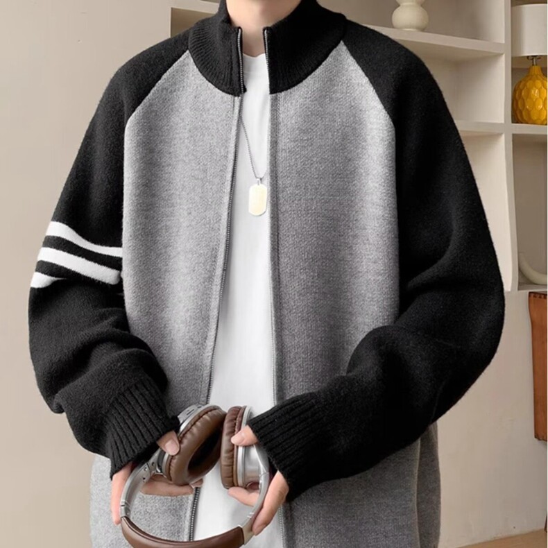 开衫毛衣男春秋季2025潮牌立领撞色针织外套男生休闲毛线衣服冬装,男装针织衫/毛衣,星座218-8
