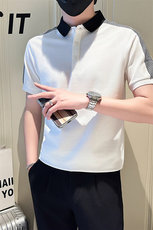 店主风社会小伙男士拼接翻领POLO衫男T恤上衣301A-1/PL110/P55，男装T恤，星座301A-1